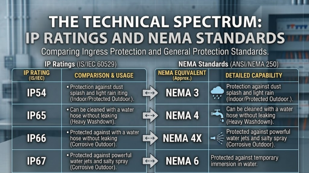 The Technical Spectrum: IP Ratings and NEMA Standards